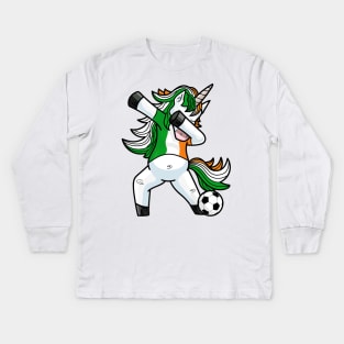 Dabbing Soccer Unicorn Ireland Irish Football Kids Long Sleeve T-Shirt